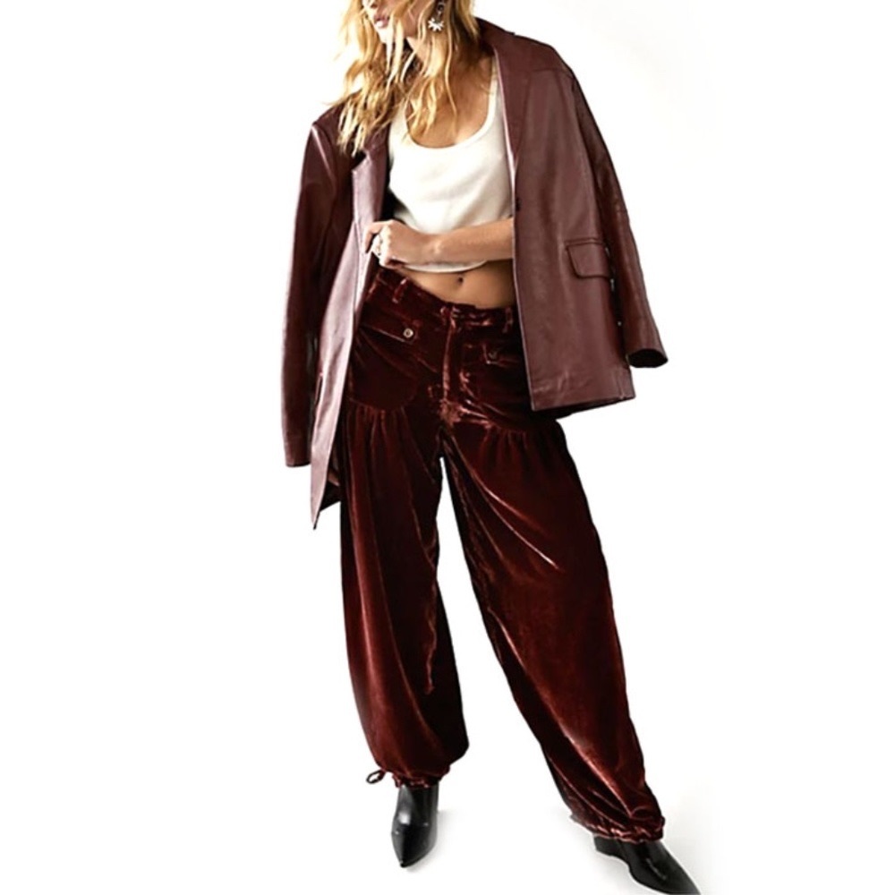 Free People / We the Free - "Lotus" Velvet Pant - NWOT SZ 29, Maroon / Red
